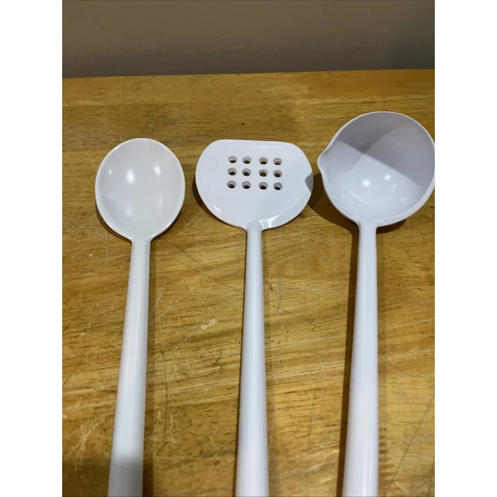 Vtg EKCO White Melamine‎ Spatula Soup Ladle & Spoon  Kitchen Utensil NOS